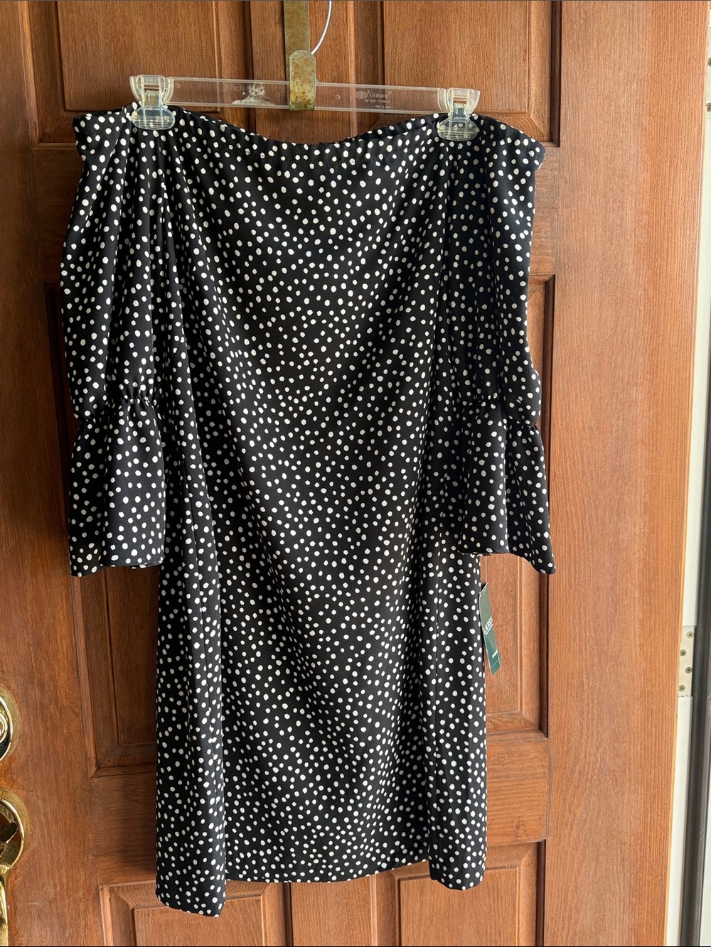 Lauren Ralph Lauren Black with cream Polka Dot Off-Shoulder Midi Dress